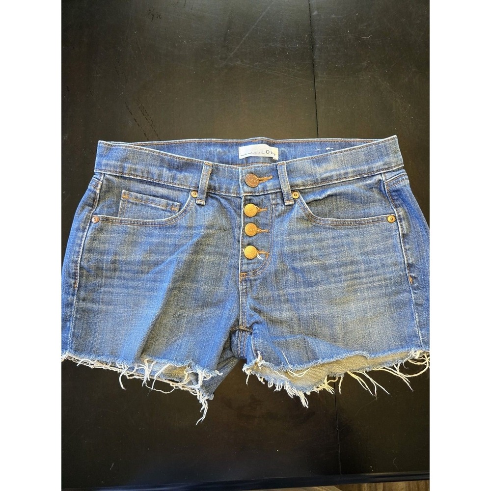 LOFT Ann‎ Taylor Denim Cut Off Shorts Blue Frayed Hem Button Fly Women's Size 25